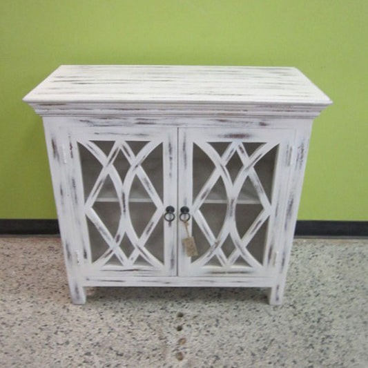 Marysville Fretwork Two Door Mango Wood And Glass Cabinet