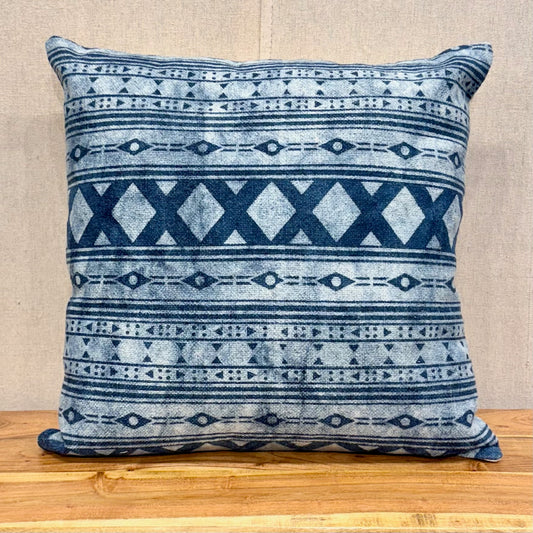 Lalitha Large Blue Stitch Cotton Pillow - 20" X 20"