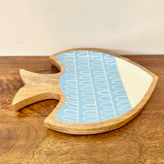 Gauri Acacia Wood and Blue Resin Fish Platter